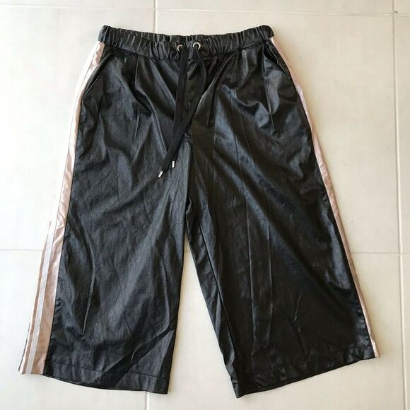 Bebe Faux Leather High Waist Tuxedo Stripe Culottes Pants - Picture 1 of 12